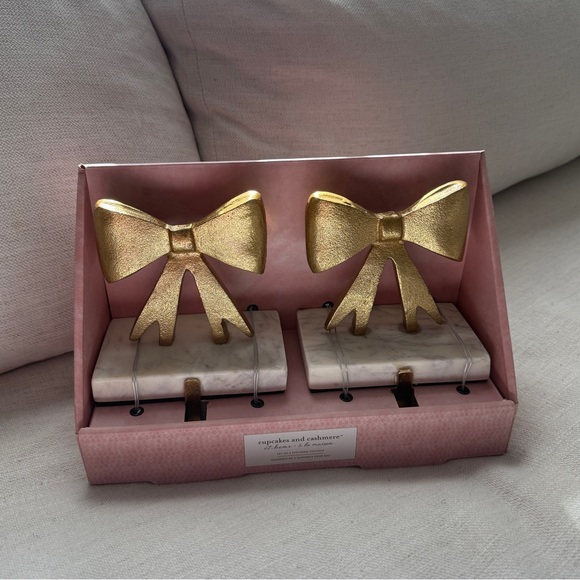 Cupcakes and Cashmere Gold Bow Christmas Stocking Holders - Picture 2 of 4